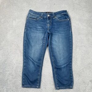 Seven7 Womens Size 8 Cropped Capri Jeans Medium Wash Blue Embroidered Pockets